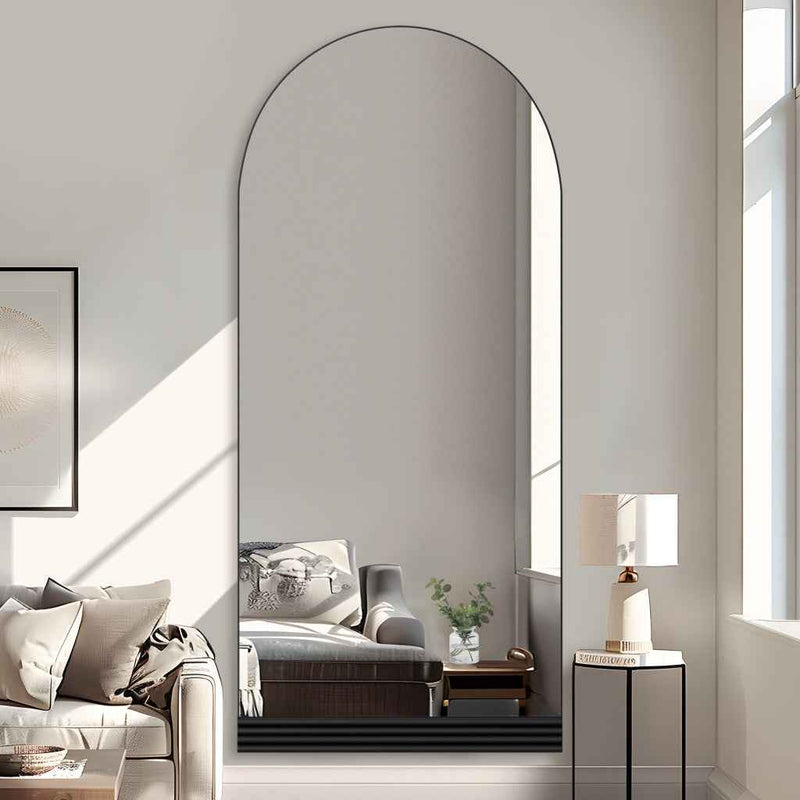 Black Wood Arch Freestanding Ornate Framed Accent Mirror