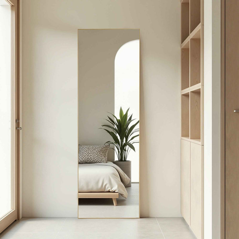 Gold Aluminum Freestanding Ornate Framed Accent Mirror