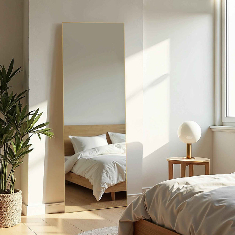 Gold Aluminum Freestanding Ornate Framed Accent Mirror