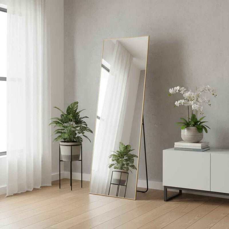 Gold Aluminum Freestanding Ornate Framed Accent Mirror