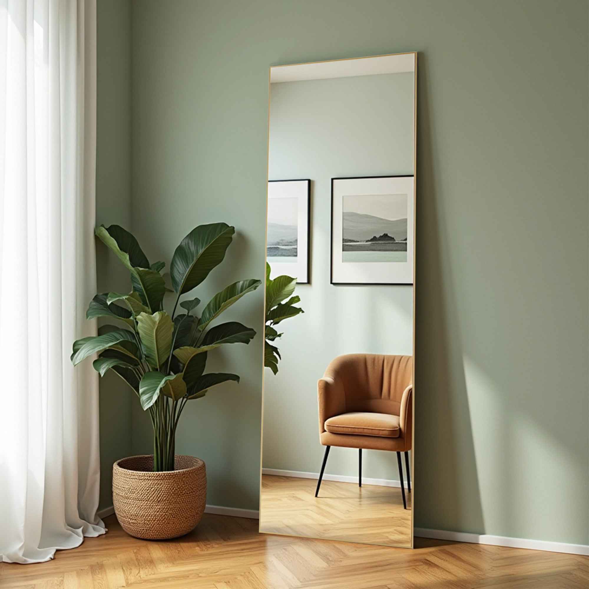 Gold Aluminum Freestanding Ornate Framed Accent Mirror