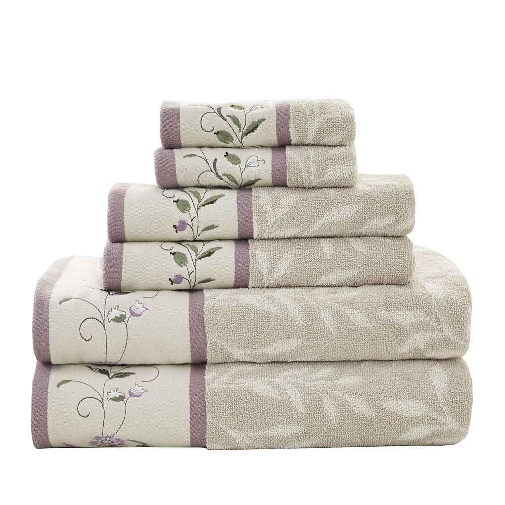Set of Six Cream Cotton Jacquard Towel Set