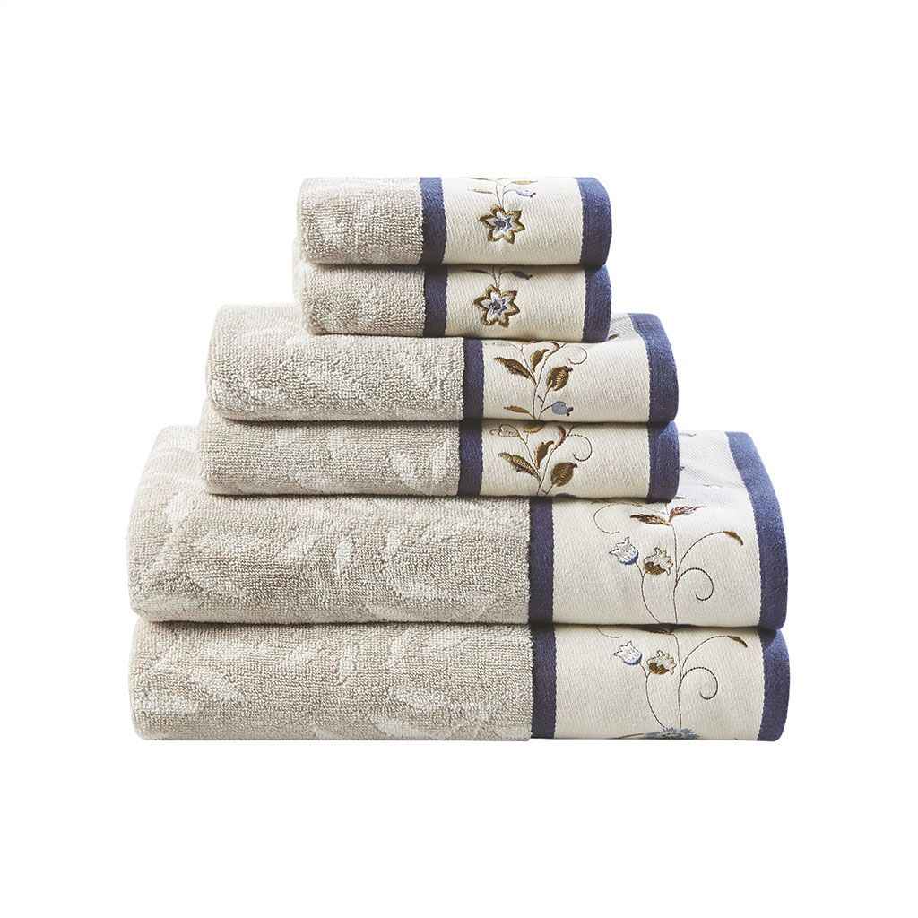 Set of Six Cream Cotton Jacquard Towel Set