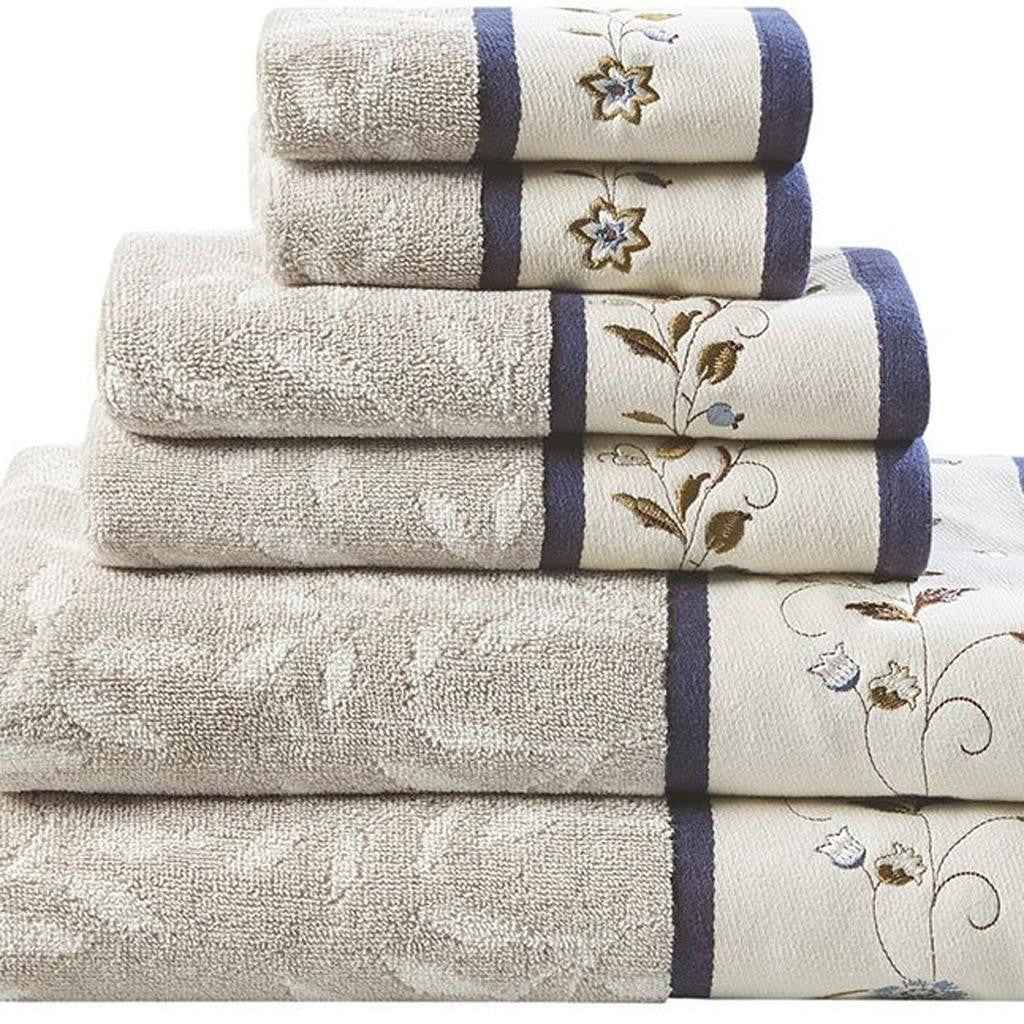 Set of Six Cream Cotton Jacquard Towel Set