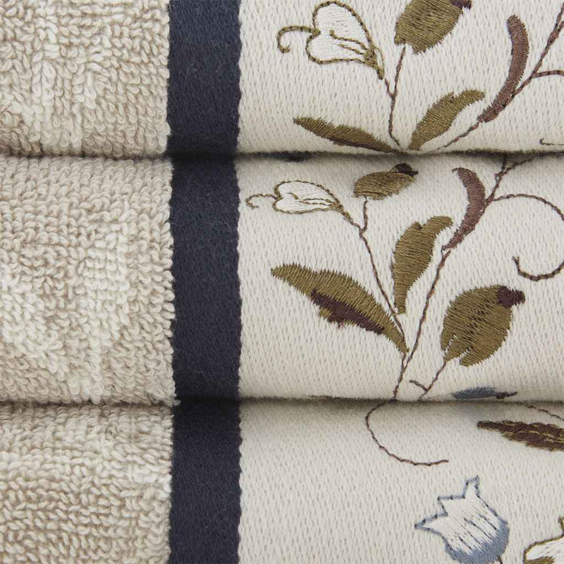 Set of Six Cream Cotton Jacquard Towel Set