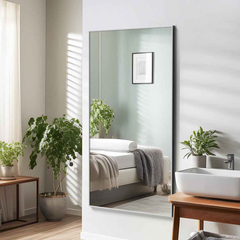 Silver Aluminum Freestanding Ornate Framed Accent Mirror