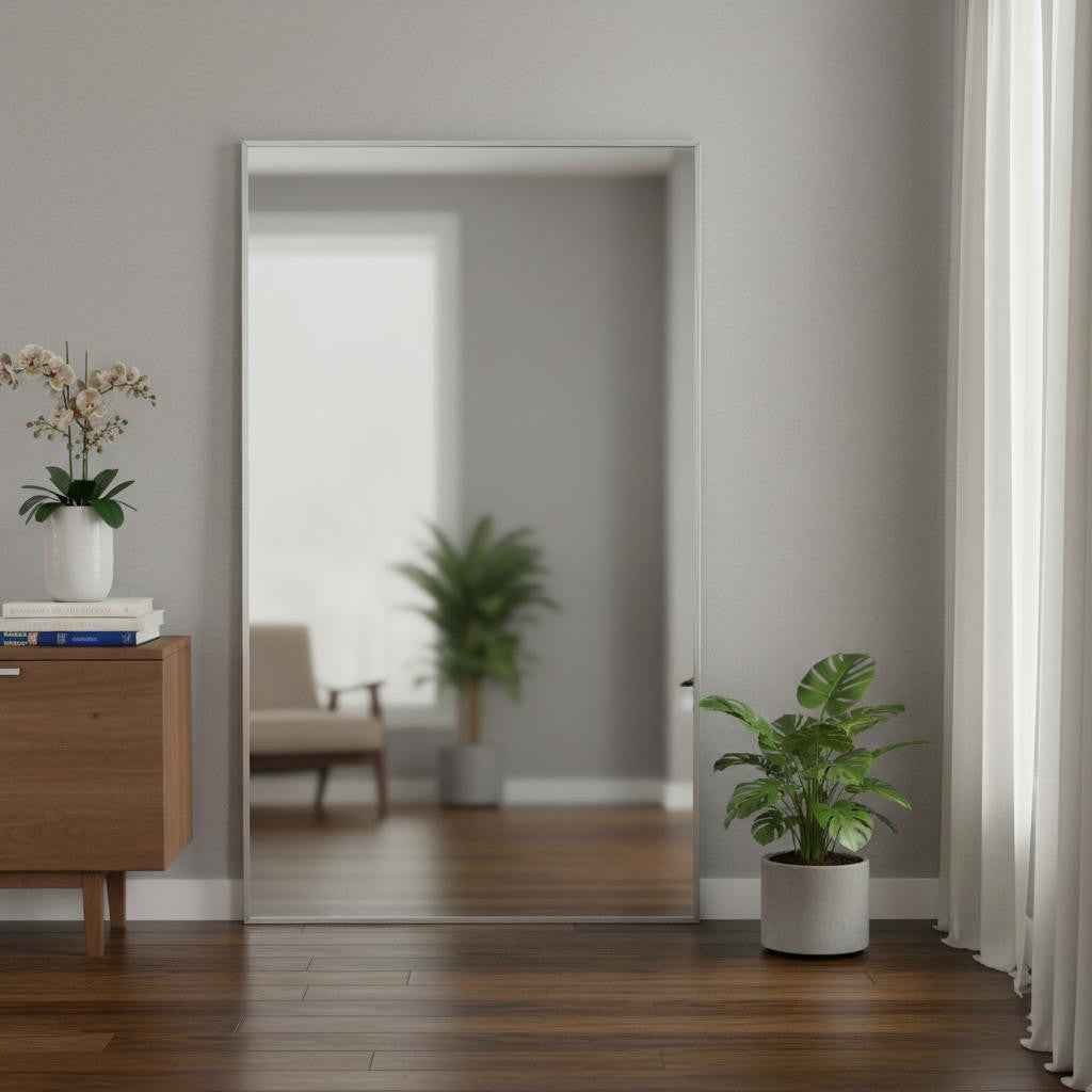 Silver Aluminum Freestanding Ornate Framed Accent Mirror