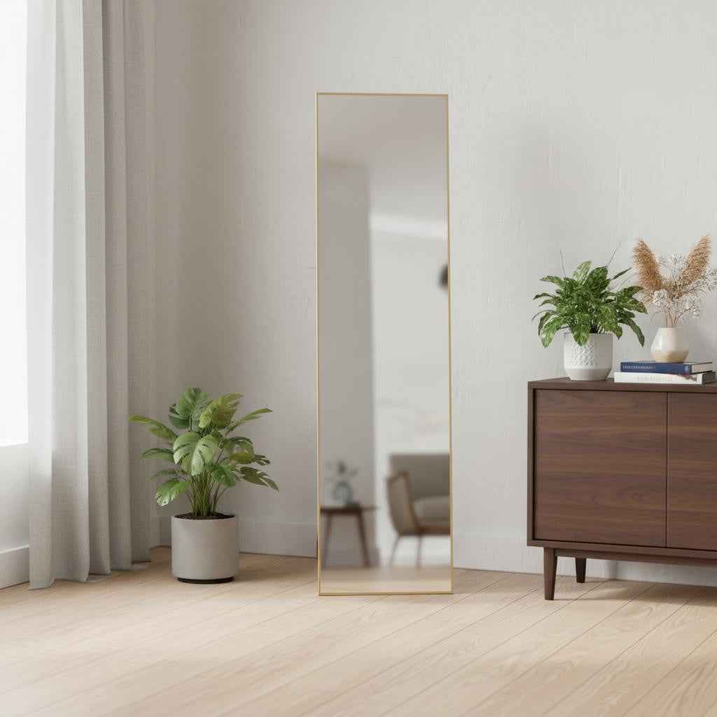 Gold Aluminum Freestanding Ornate Framed Accent Mirror