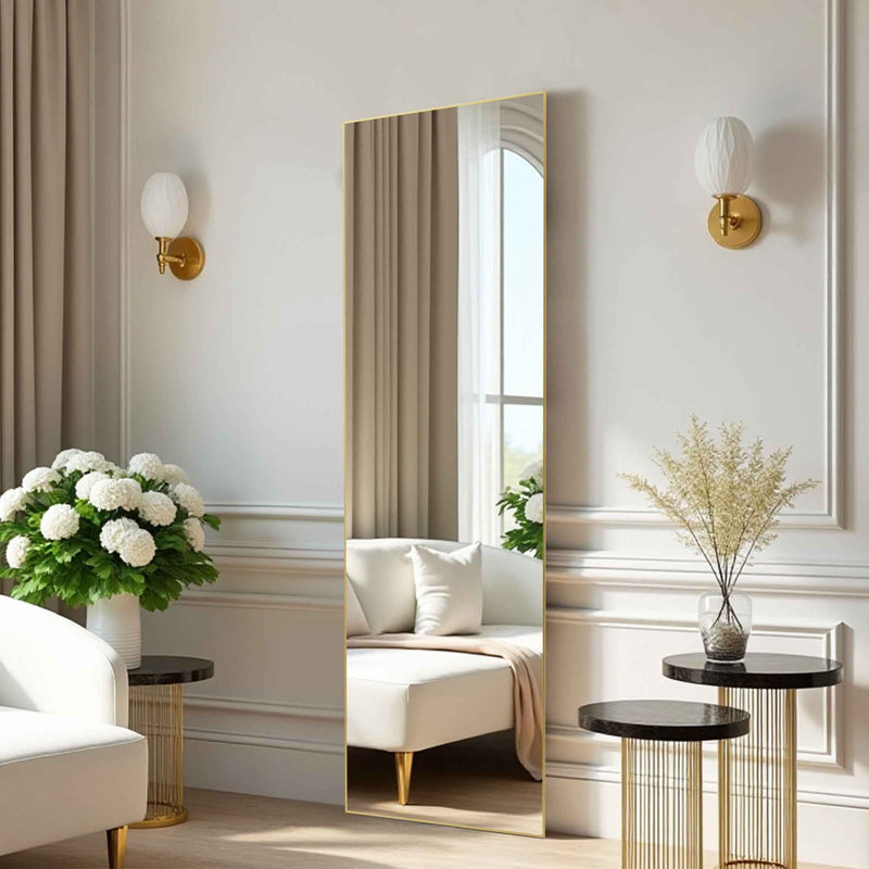 Gold Aluminum Freestanding Ornate Framed Accent Mirror