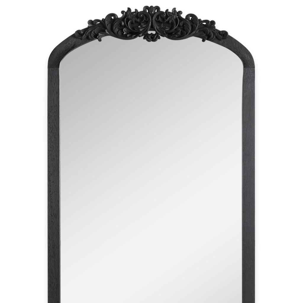Black Wood Arch Freestanding Ornate Framed Accent Mirror