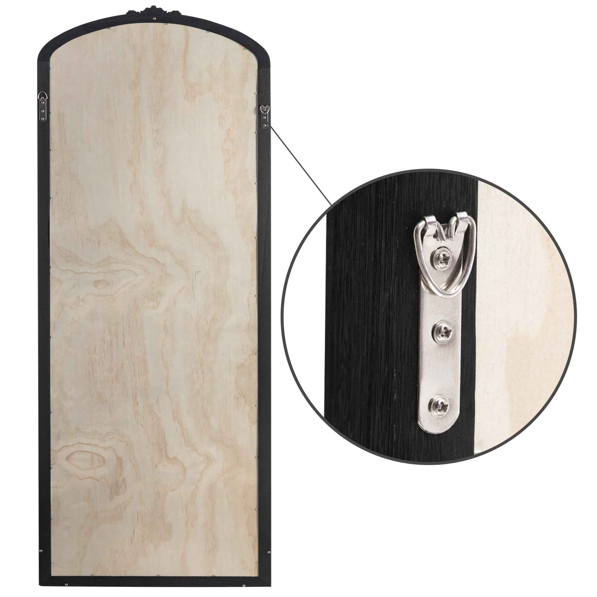 Black Wood Arch Freestanding Ornate Framed Accent Mirror