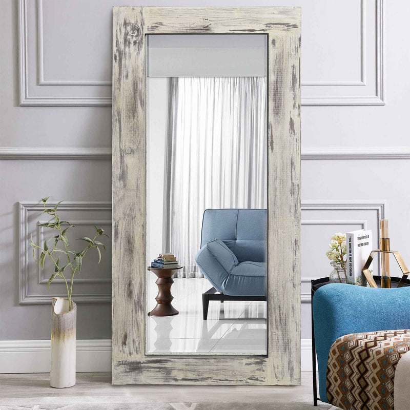 White Wood Freestanding Ornate Framed Accent Mirror