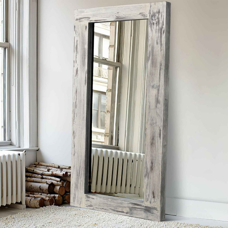 White Wood Freestanding Ornate Framed Accent Mirror
