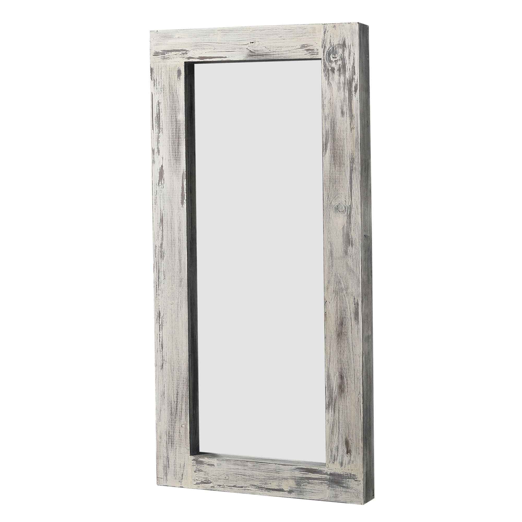 White Wood Freestanding Ornate Framed Accent Mirror