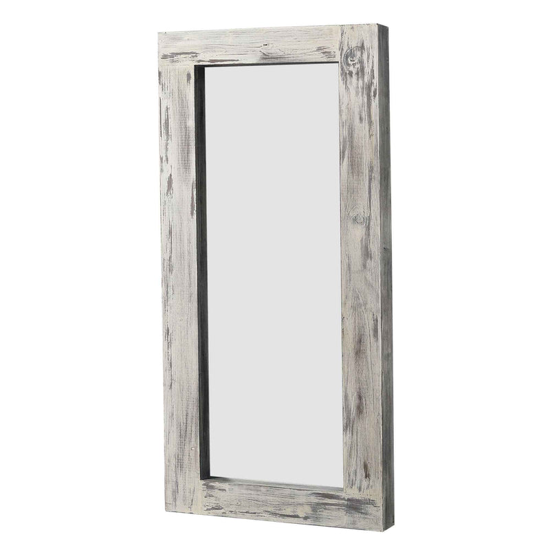 White Wood Freestanding Ornate Framed Accent Mirror
