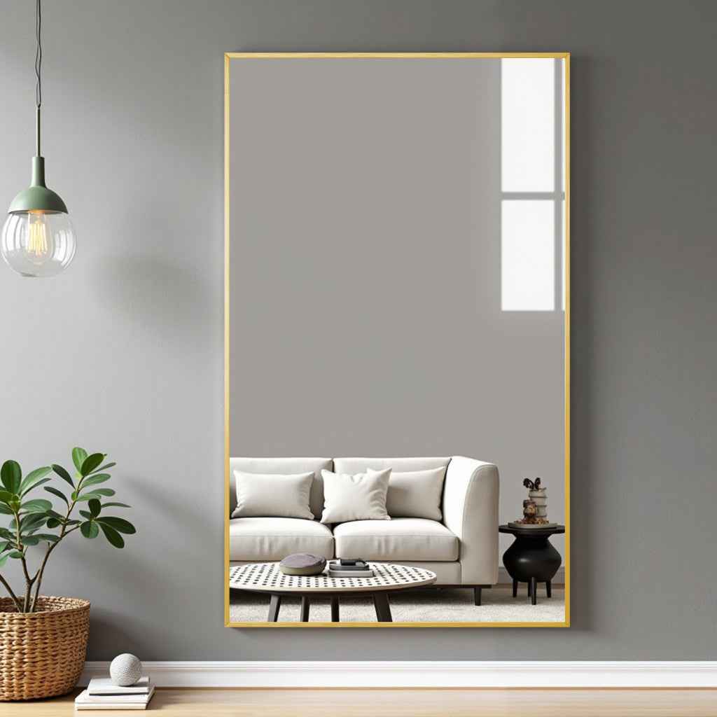 Gold Aluminum Freestanding Ornate Framed Accent Mirror