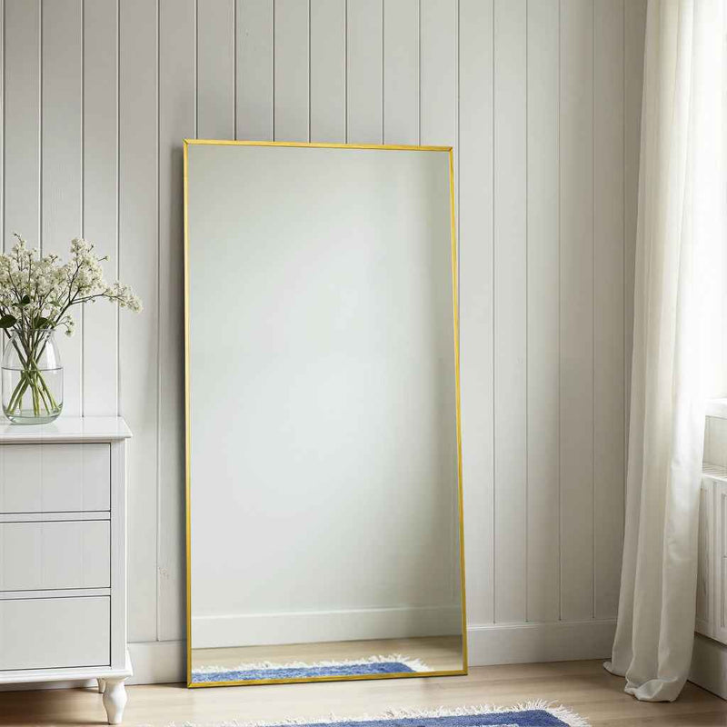 Gold Aluminum Freestanding Ornate Framed Accent Mirror