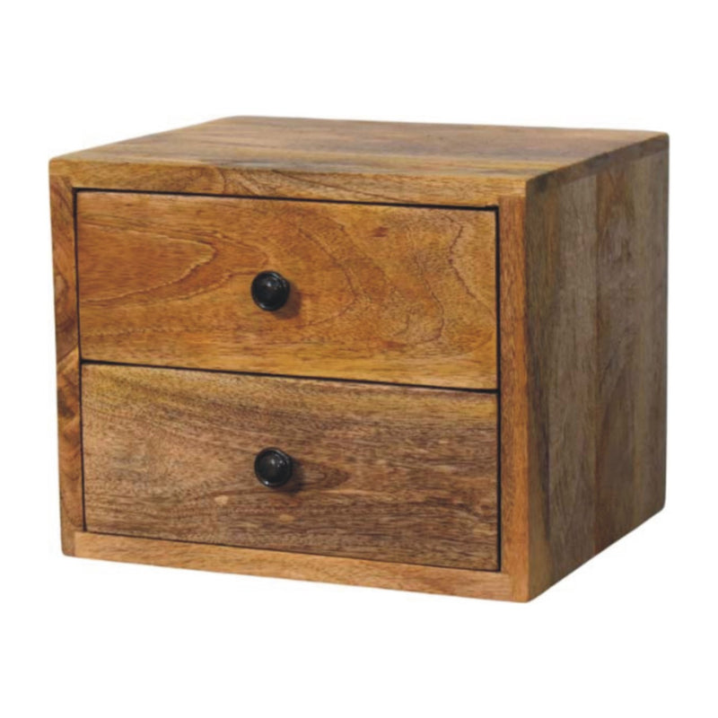 12" Brown Solid Wood Two Drawer Floating Nightstand
