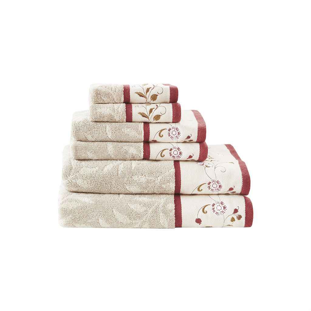 Set of Six Cream Cotton Jacquard Towel Set