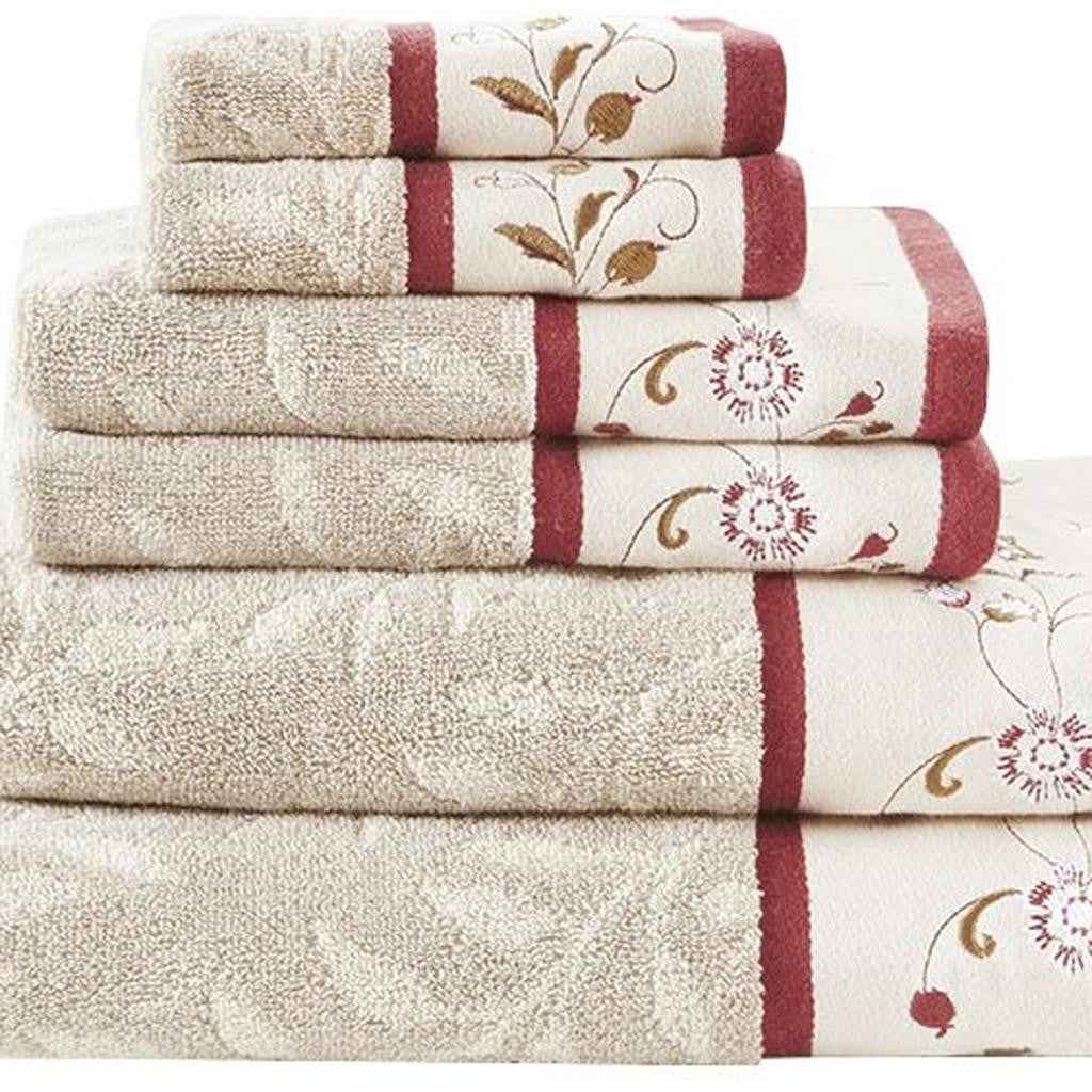 Set of Six Cream Cotton Jacquard Towel Set