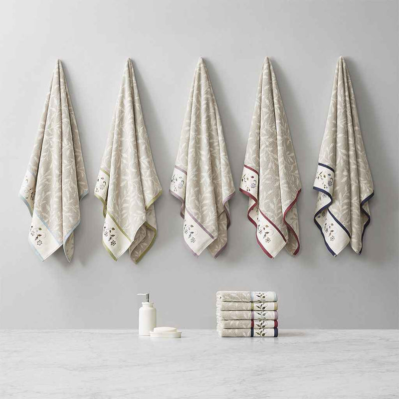 Set of Six Cream Cotton Jacquard Towel Set