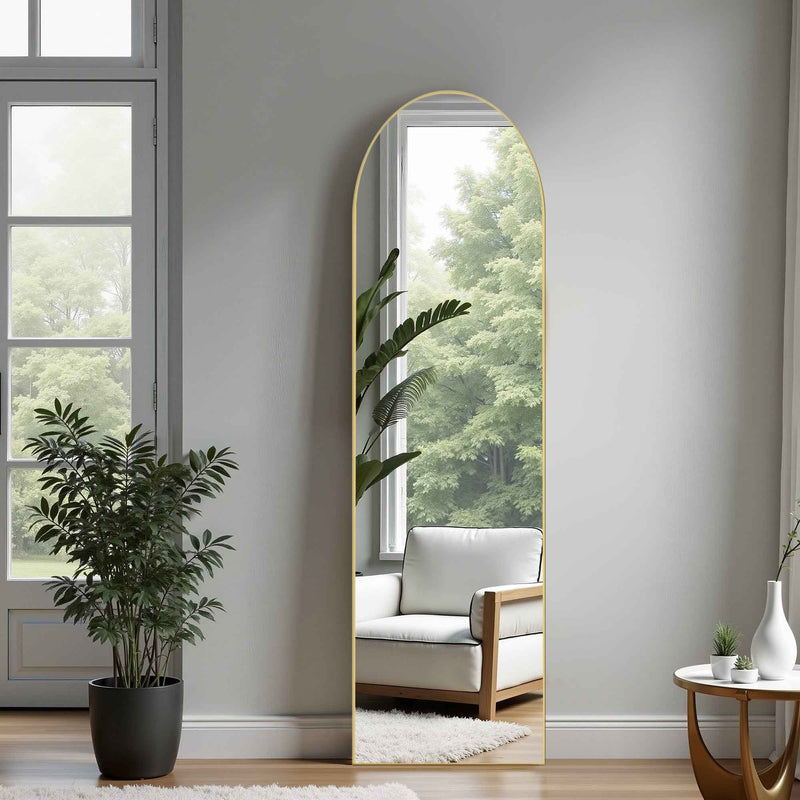 Gold Aluminum Arch Freestanding Ornate Framed Accent Mirror