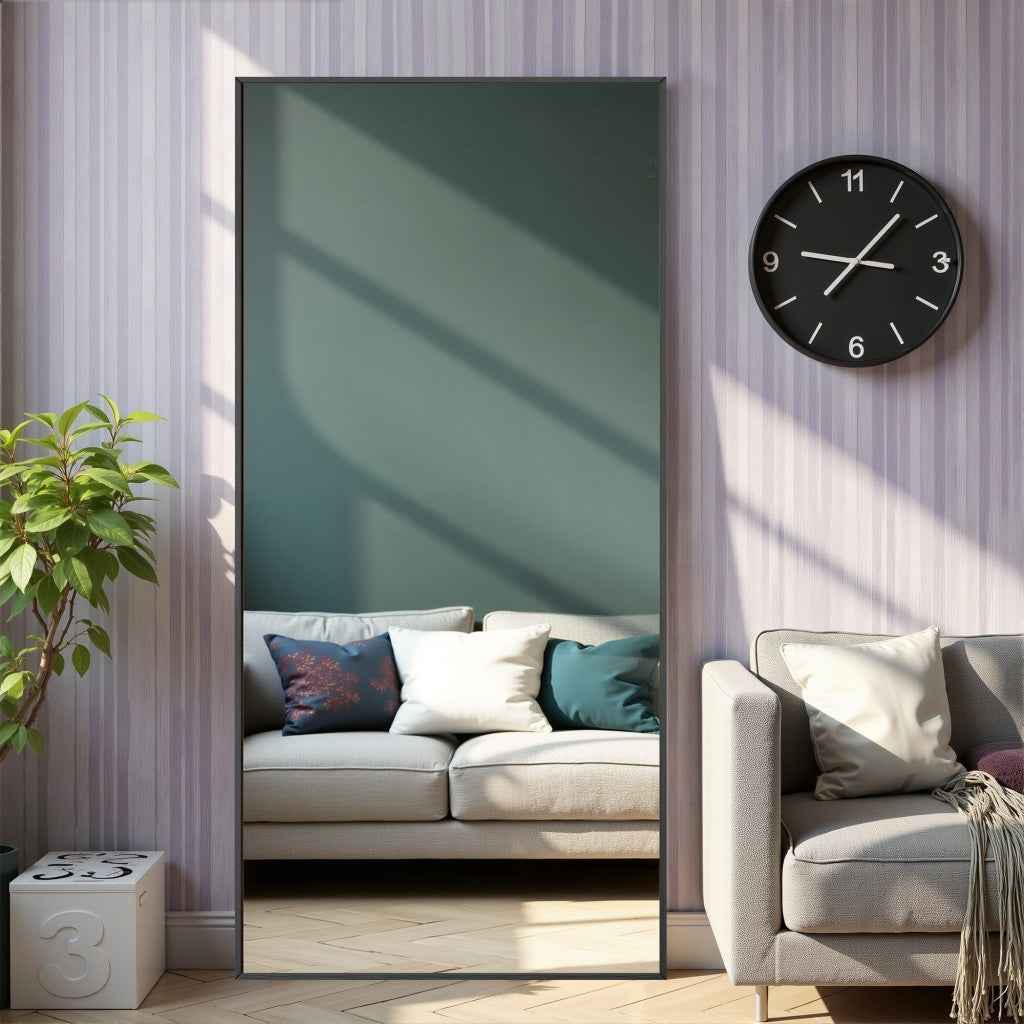 Black Aluminum Freestanding Ornate Framed Accent Mirror