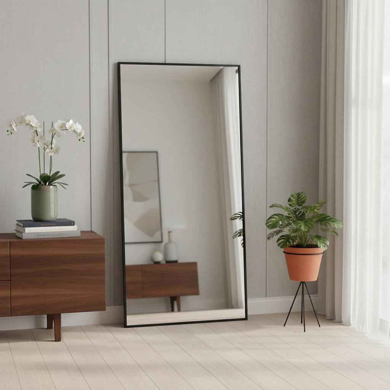 Black Aluminum Freestanding Ornate Framed Accent Mirror