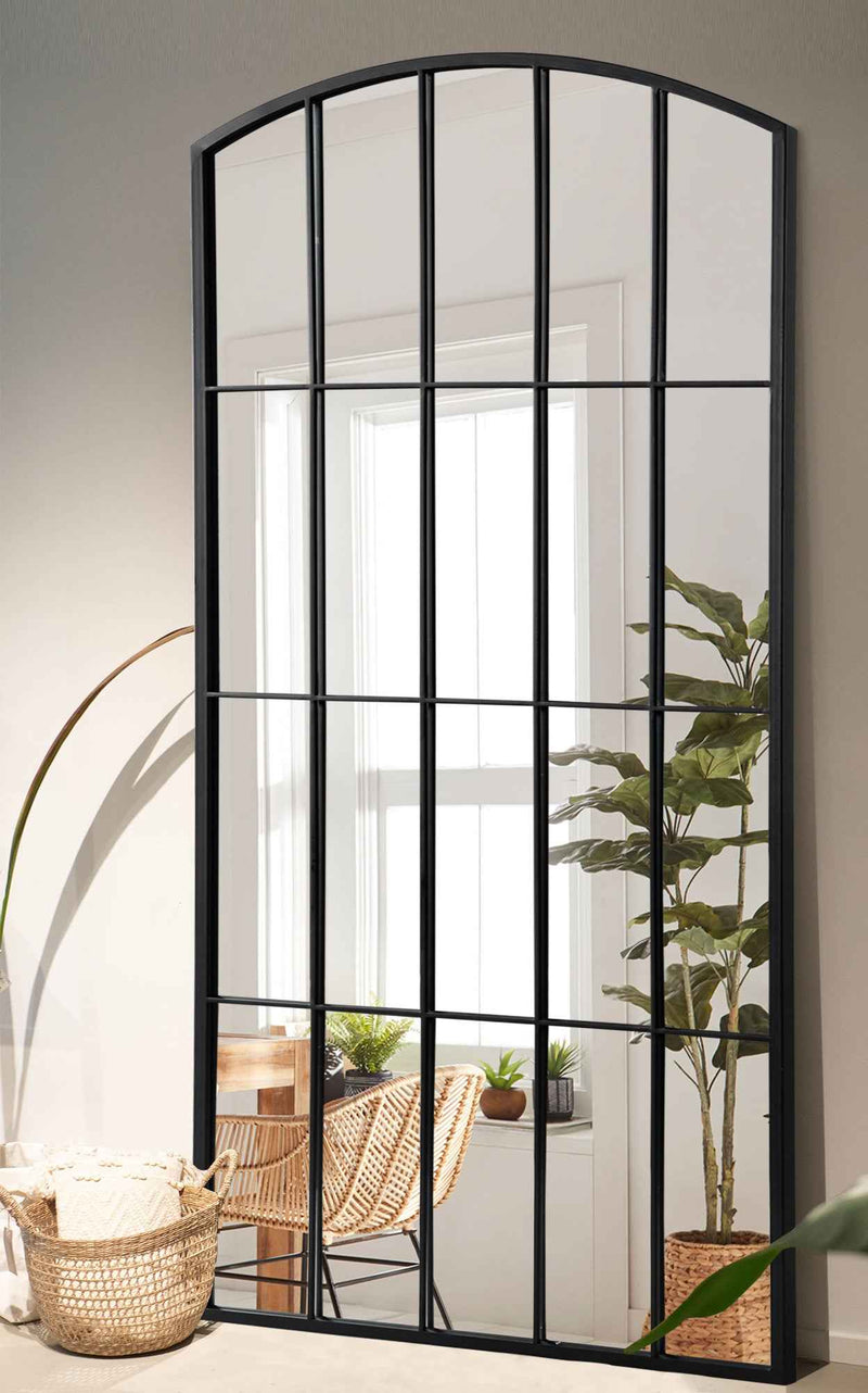 Black Aluminum Arch Freestanding Ornate Framed Accent Mirror