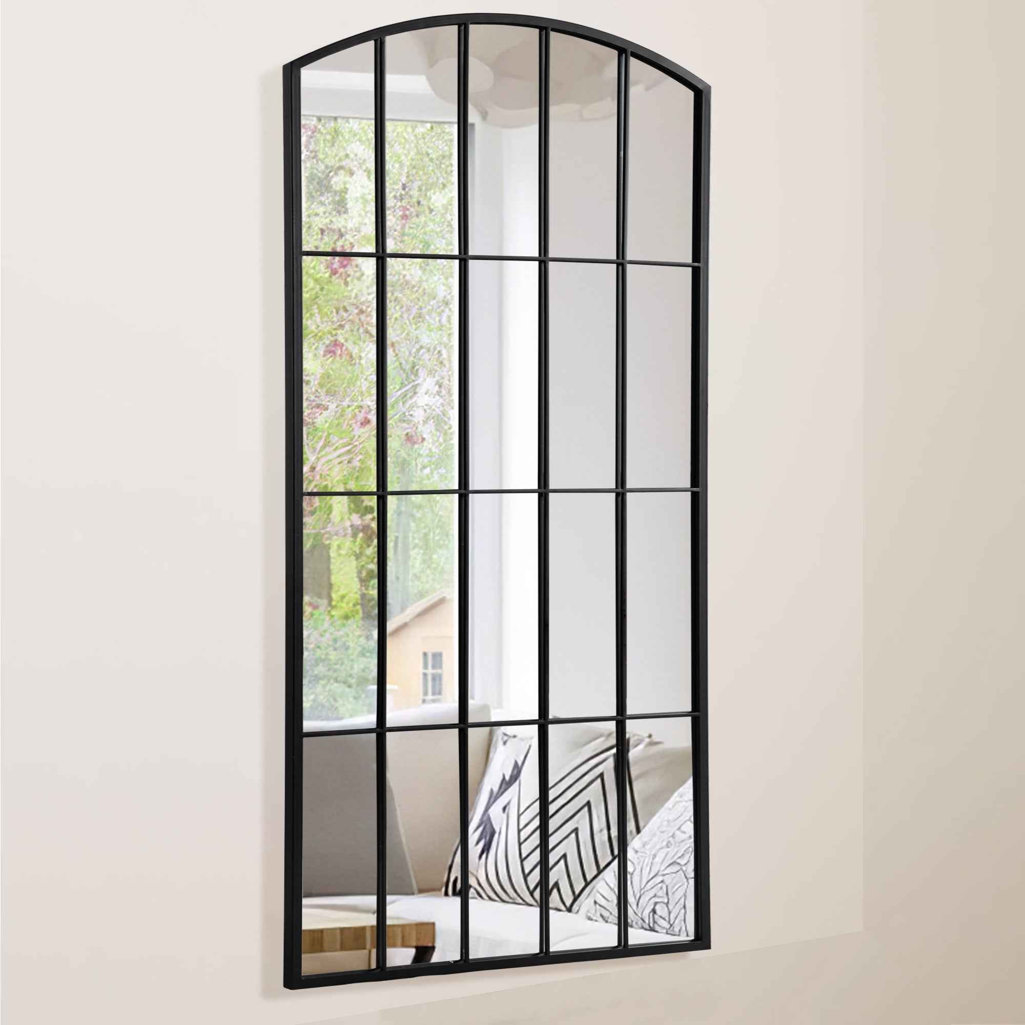 Black Aluminum Arch Freestanding Ornate Framed Accent Mirror