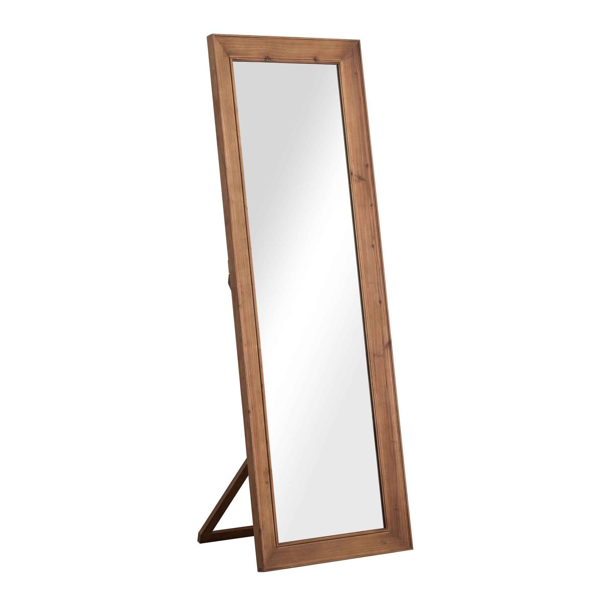 Brown Wood Freestanding Ornate Framed Accent Mirror