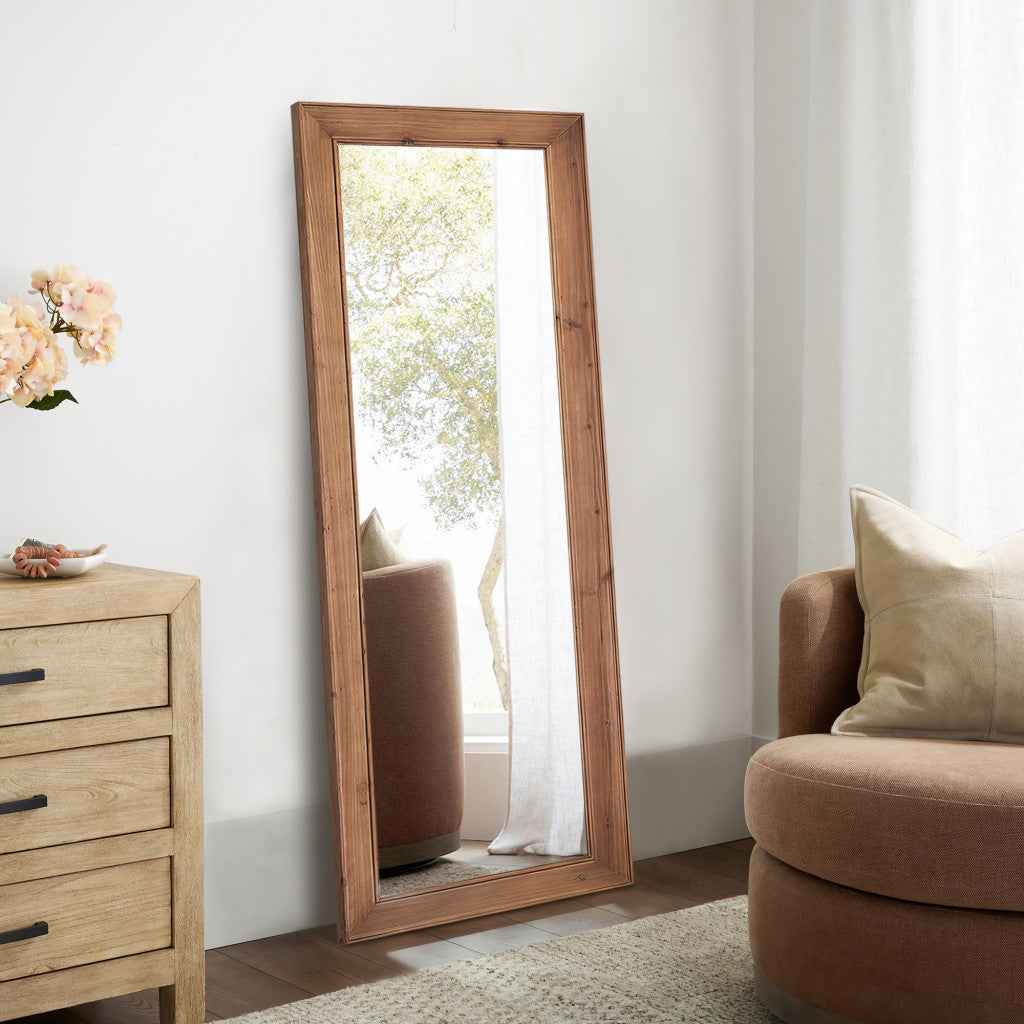 Brown Wood Freestanding Ornate Framed Accent Mirror