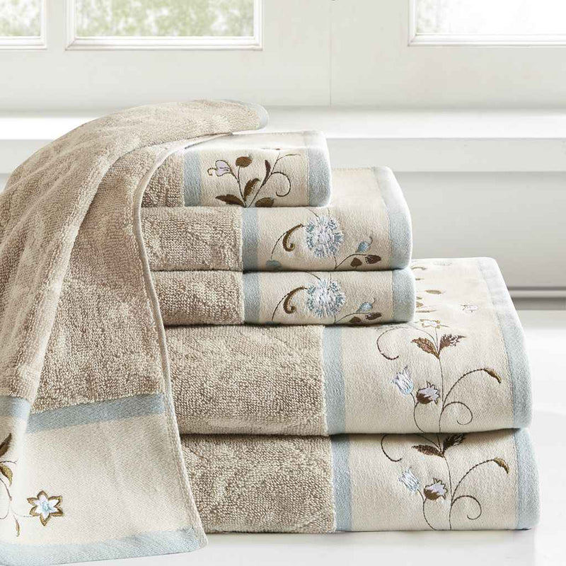 Set of Six Cream Cotton Jacquard Towel Set