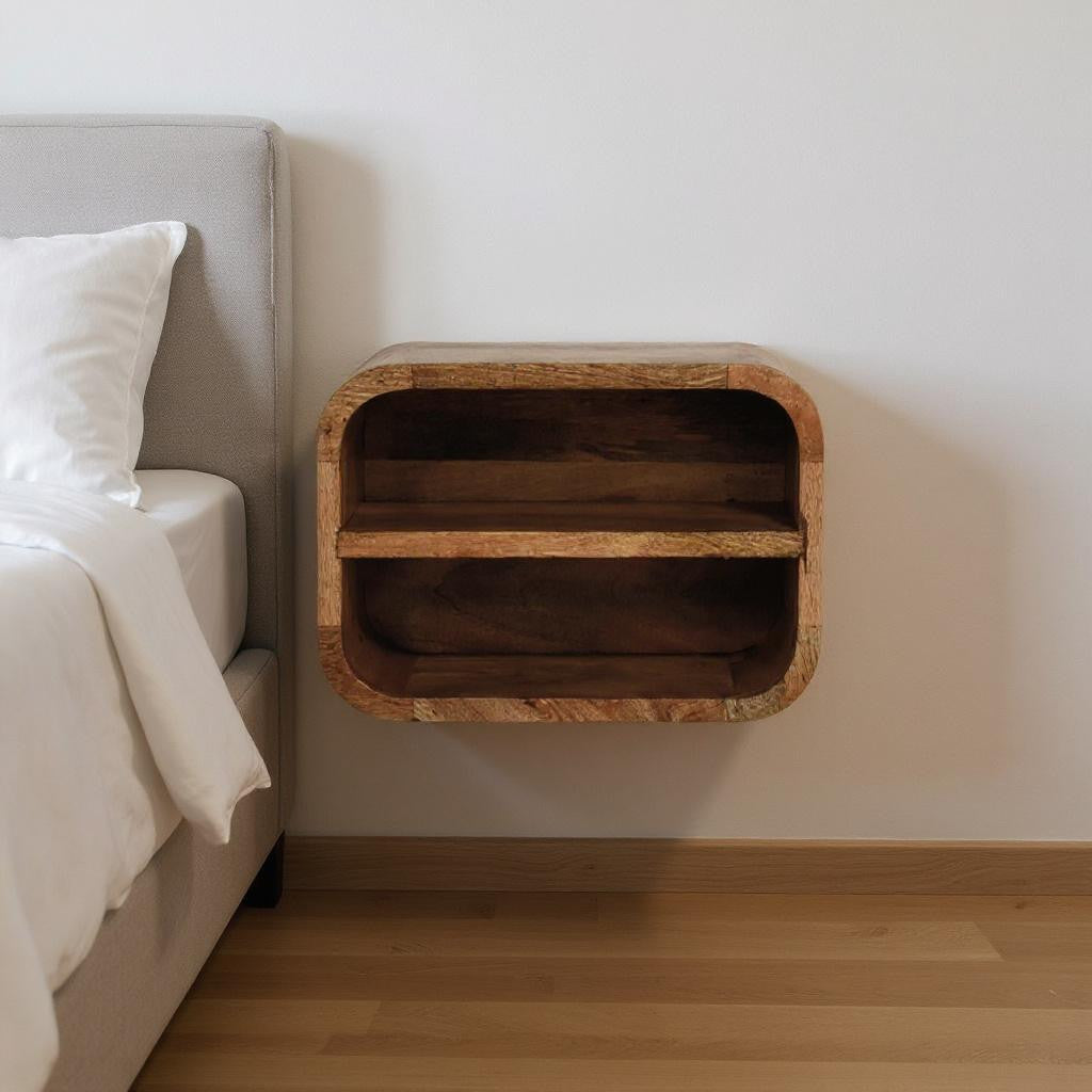 14" Brown Solid Wood One Drawer Floating Nightstand