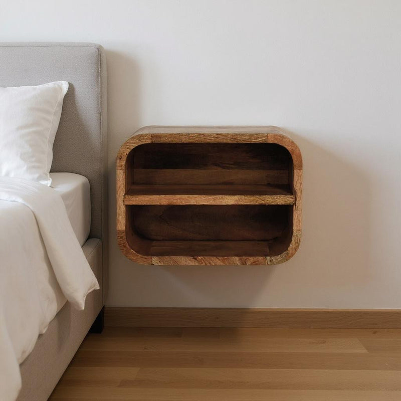 14" Brown Solid Wood One Drawer Floating Nightstand