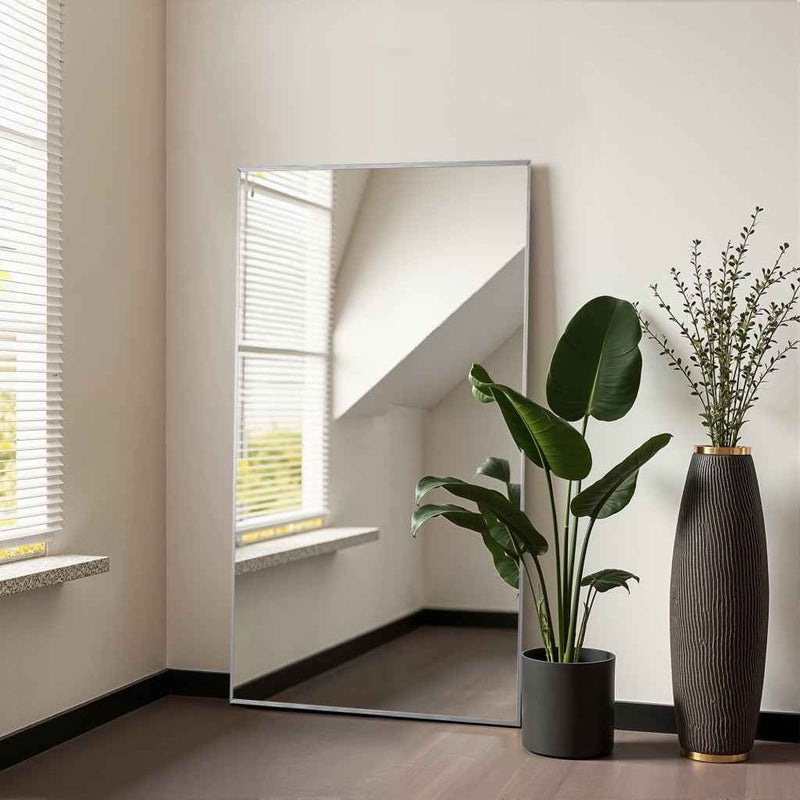 Silver Aluminum Freestanding Ornate Framed Accent Mirror