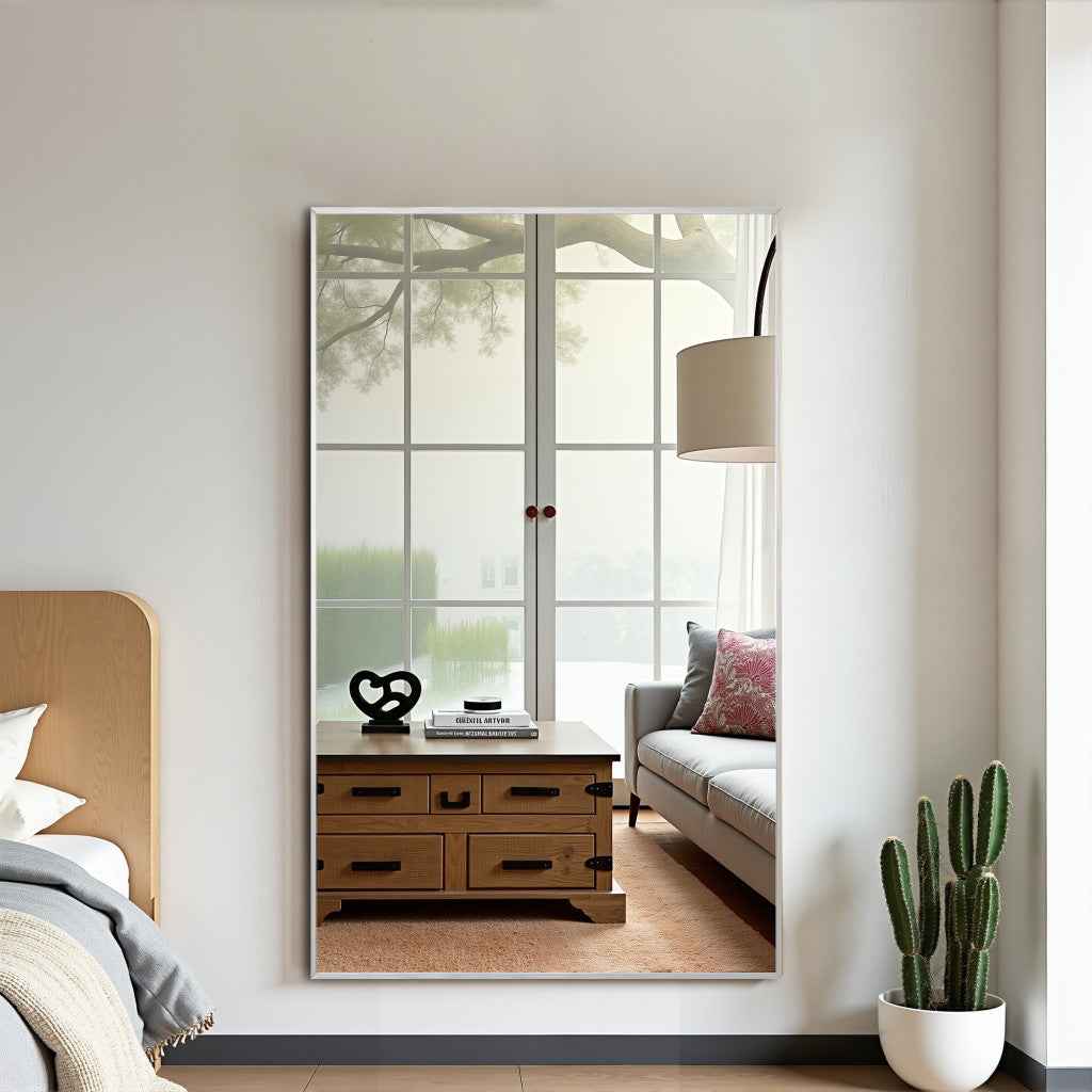 Silver Aluminum Freestanding Ornate Framed Accent Mirror