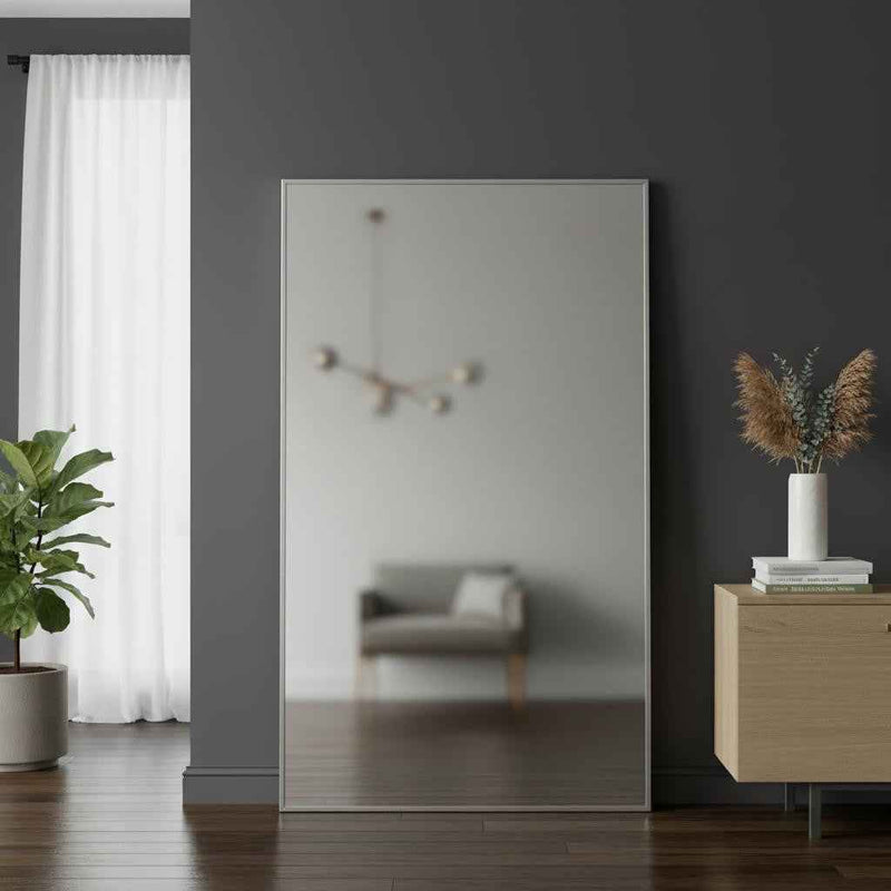 Silver Aluminum Freestanding Ornate Framed Accent Mirror