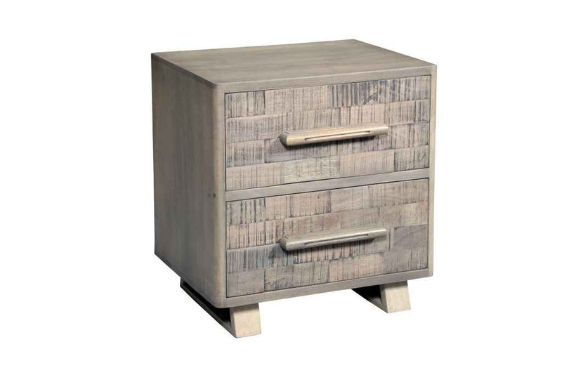 26" Gray Solid Wood Carved Geometric Two Drawer Nightstand