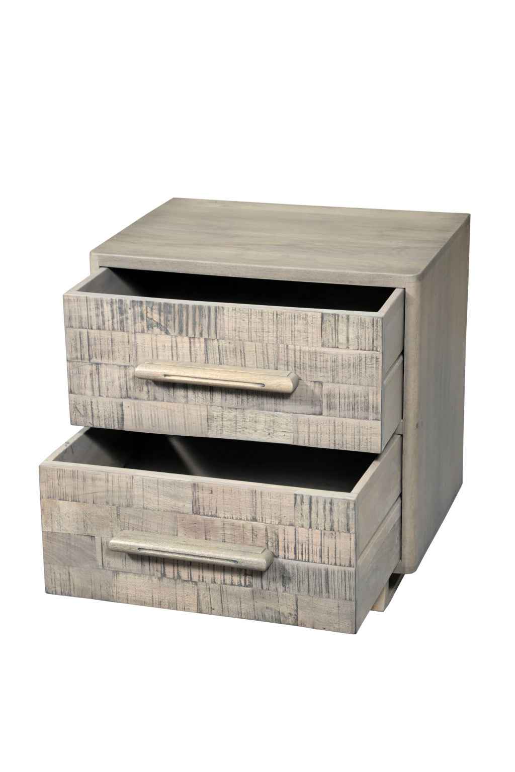 26" Gray Solid Wood Carved Geometric Two Drawer Nightstand