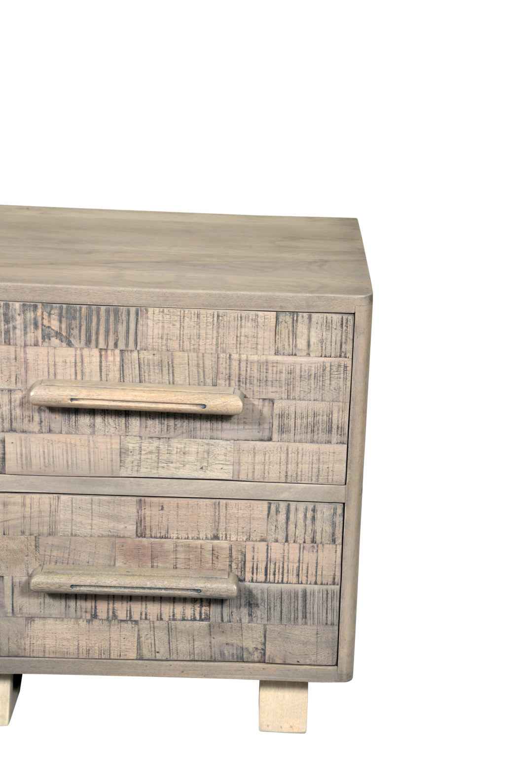 26" Gray Solid Wood Carved Geometric Two Drawer Nightstand