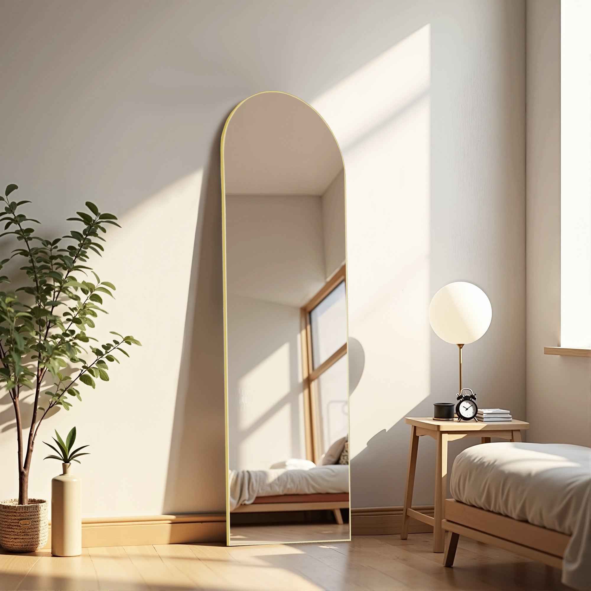 Gold Aluminum Arch Freestanding Ornate Framed Accent Mirror