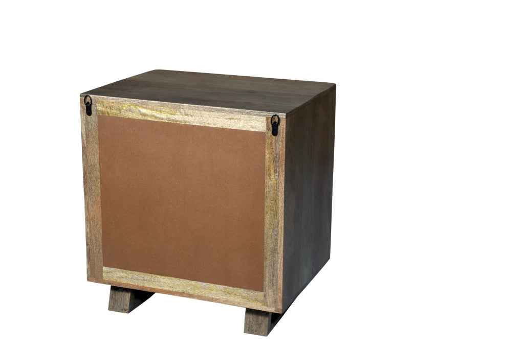 26" Brown Solid Wood Carved Geometric Two Drawer Nightstand