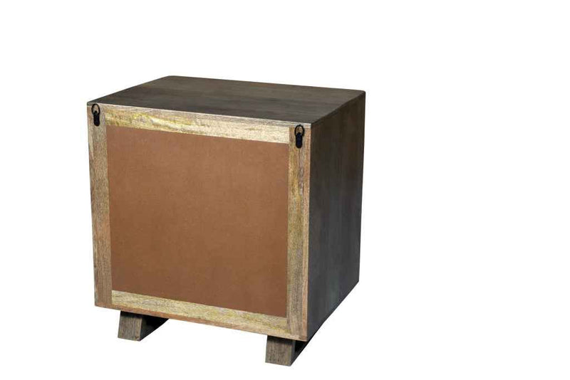 26" Brown Solid Wood Carved Geometric Two Drawer Nightstand
