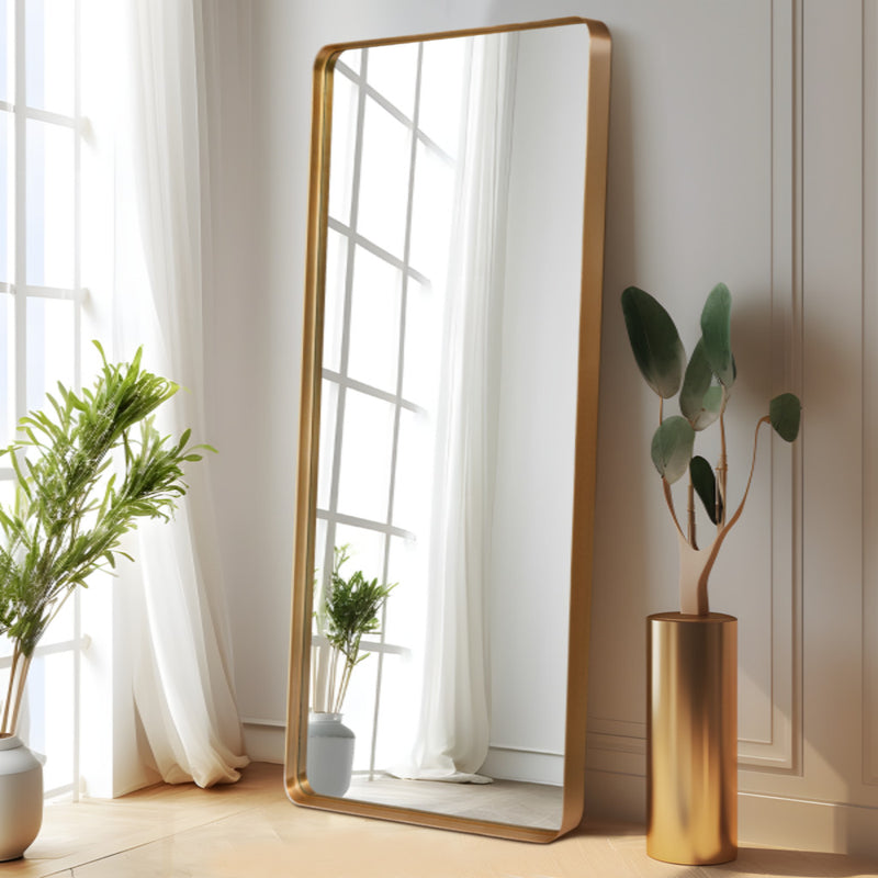 Gold Aluminum Leaning Framed Full Length Mirror