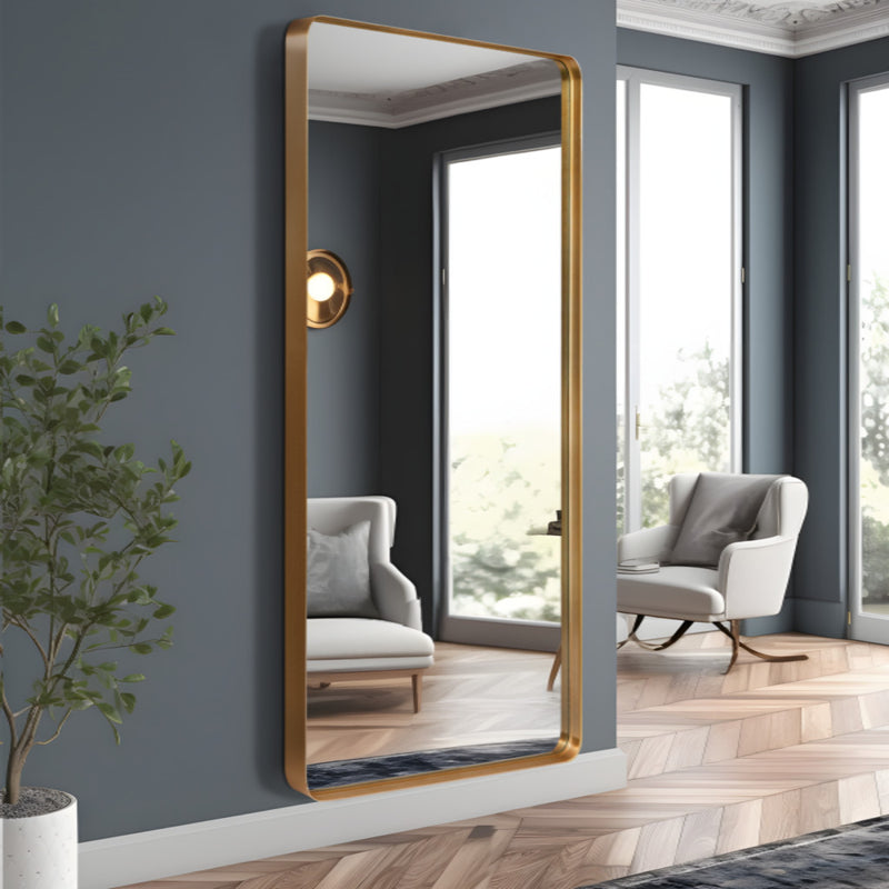 Gold Aluminum Leaning Framed Full Length Mirror