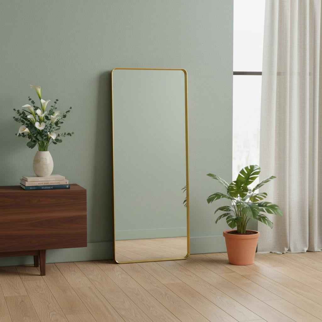 Gold Aluminum Freestanding Ornate Framed Accent Mirror