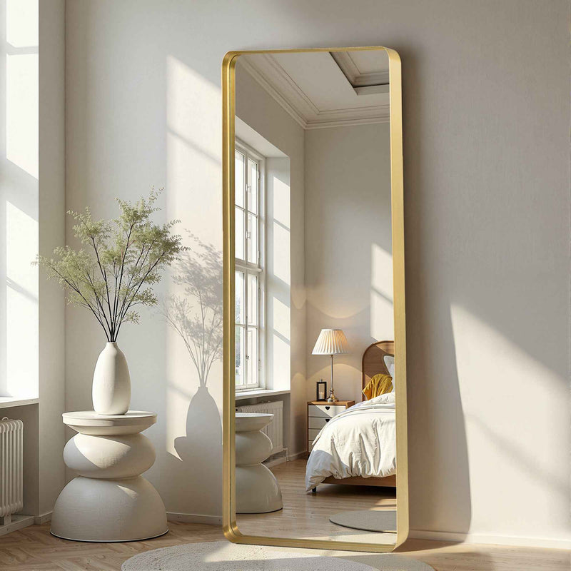 Gold Aluminum Freestanding Ornate Framed Accent Mirror