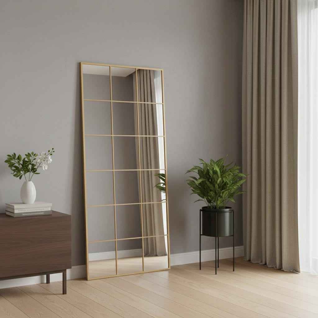 Gold Aluminum Freestanding Ornate Framed Accent Mirror