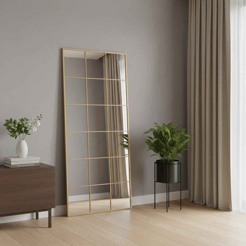 Gold Aluminum Freestanding Ornate Framed Accent Mirror